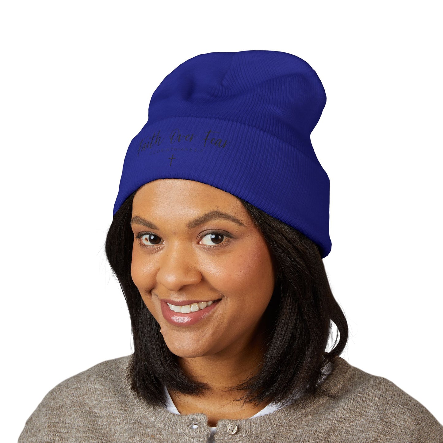 Embroidered Faith Over Fear Beanie