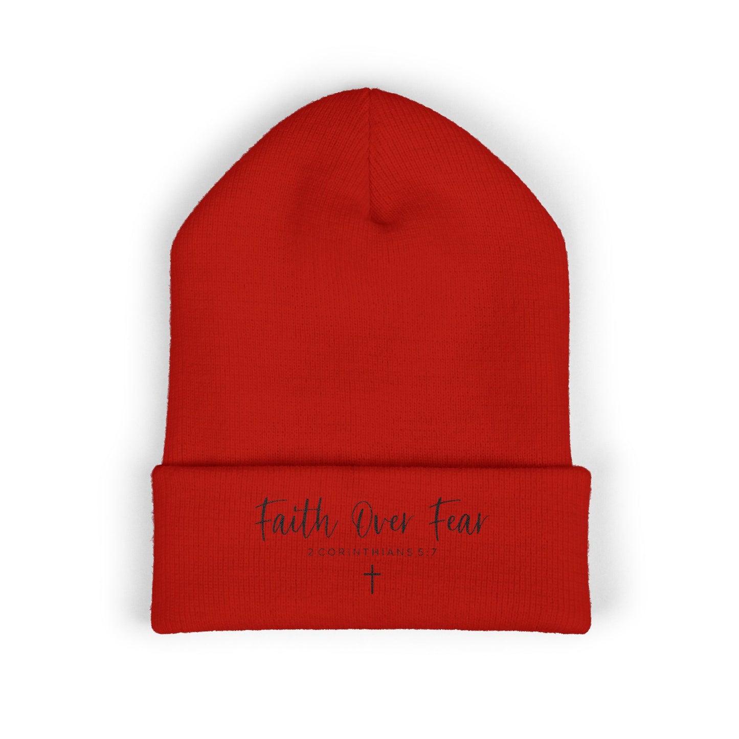 Embroidered Faith Over Fear Beanie