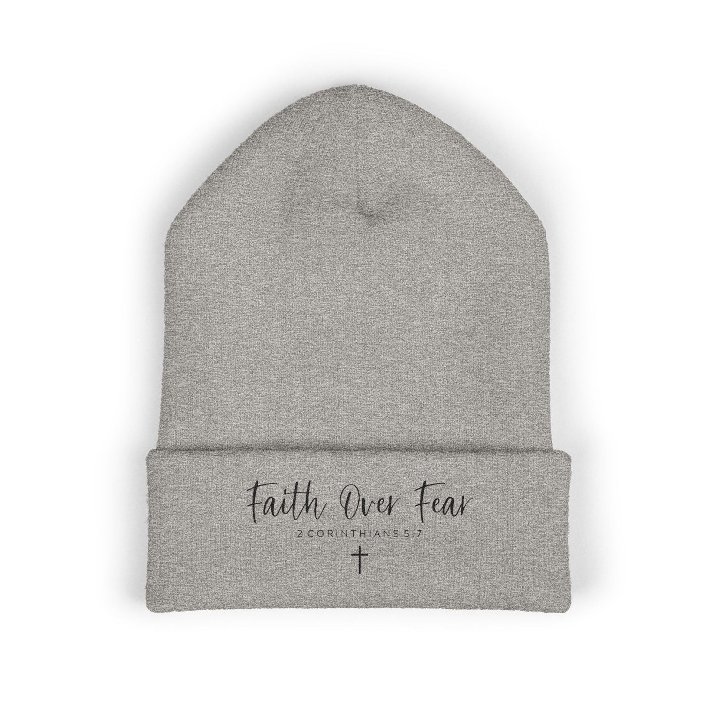 Embroidered Faith Over Fear Beanie