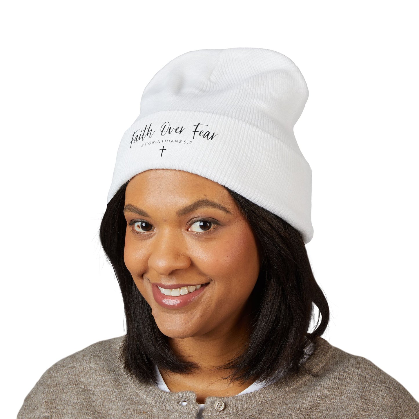 Embroidered Faith Over Fear Beanie